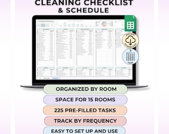 Cleaning Checklist Google Sheet Home Cleaning by Room Checklist House Cleaning Schedule Home Clean Checklist Home Maintenance Cleaning List