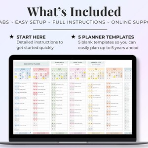 Year At A Glance Monthly Life Planner Year Planning Sheets Template Monthly Plan 12 Month Minimal Digital Planner Simple 5 Year Planner image 3