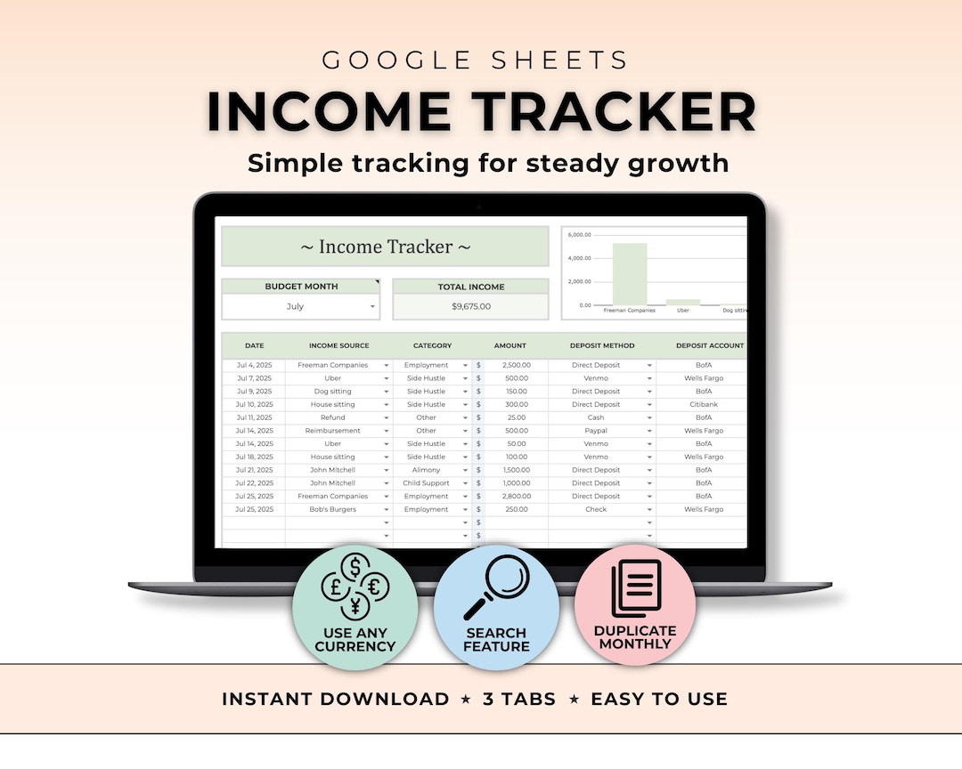 Income Tracker Spreadsheet Deposit Tracker Database Income Management ...