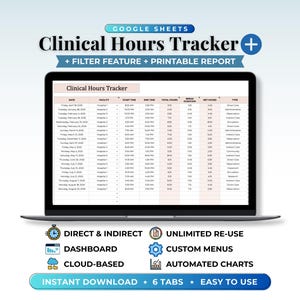 Clinical Hour Tracker Spreadsheet Google Sheet Nursing School Planner Residency Time Tracker Licensure Time Tracking Clinical Hours Report