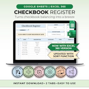 Checkbook Register for Google Sheets Budget Digital Check Balancing Book Banking Spreadsheet Ledger Bank Tracker Bank Account Reconciliation