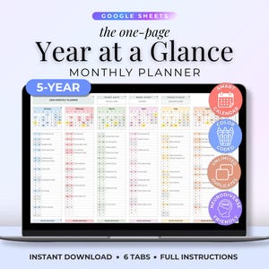 Year At A Glance Monthly Life Planner Year Planning Sheets Template Monthly Plan 12 Month Minimal Digital Planner Simple 5 Year Planner