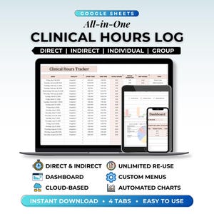 Clinical Hours Tracker Google Sheet Supervision Log Spreadsheet Therapist Counselor Nurses Social Worker Licensure Template Nursing School