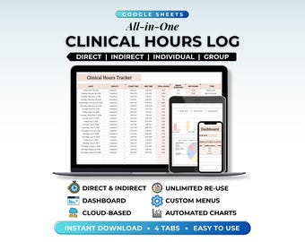 Clinical Hours Tracker Google Sheet Supervision Log Spreadsheet Therapist Counselor Nurses Social Worker Licensure Template Nursing School