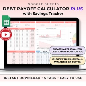 Debt Payoff Tracker Google Sheet Spreadsheet Debt Snowball Calculator Debt Avalanche Credit Card Payoff Student Loan Tracker Sinking Fund