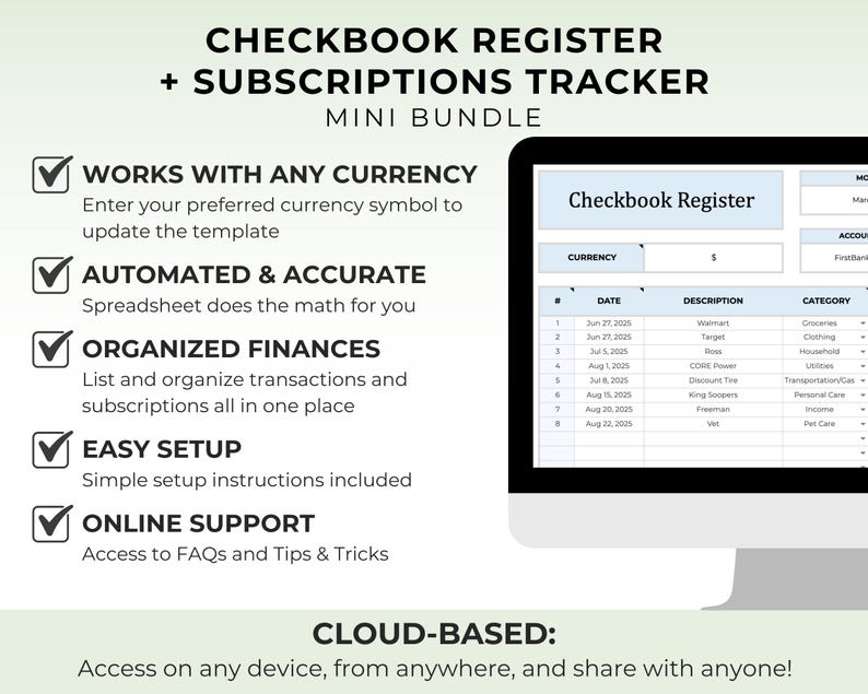 Register Tracker Tracker Checkbook Register Google Sheet Subscription Tracker Password Keeper ...