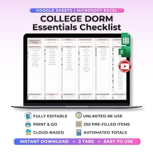 College Dorm Room Checklist Template Google Sheet Excel Packing List Organizer College Moving Checklist Apartment Essentials Off To College