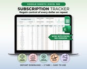 Subscription Tracker Google Sheet Template Recurring Bills Tracker Subscription Savings Tracker Password Tracker Manage Subscription Log