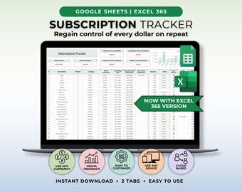 Subscription Tracker Google Sheet Template Recurring Bills Tracker Subscription Savings Tracker Password Tracker Manage Subscription Log