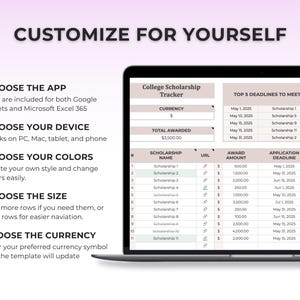 大学奨学金トラッカー Google Sheet 大学計画スプレッドシートテンプレート 大学準備締め切りトラッカー Excel 大学プランナー 画像 7