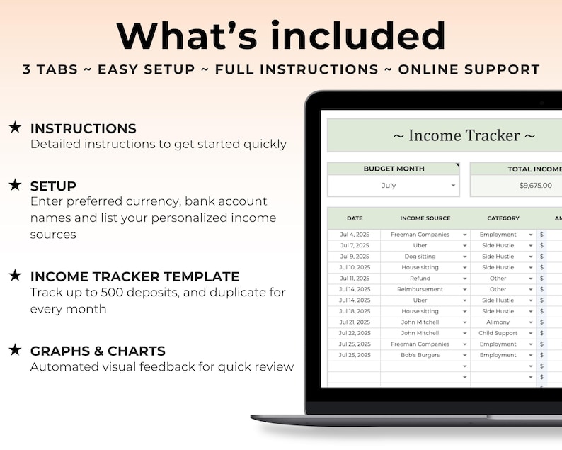 Income Tracker Spreadsheet Deposit Tracker Database Income Management ...