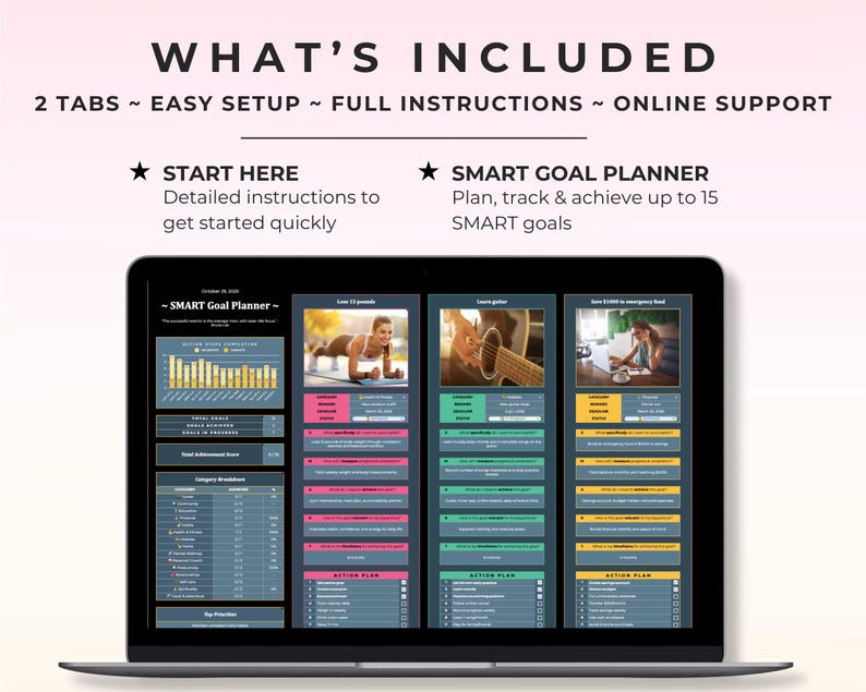 Goal Tracker Spreadsheet Dark Mode Goal Planner Google Sheets SMART ...