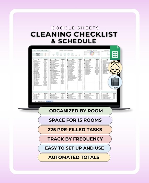 Cleaning Checklist Google Sheet Home Cleaning by Room Checklist House Cleaning Schedule Home Clean Checklist Home Maintenance Cleaning List