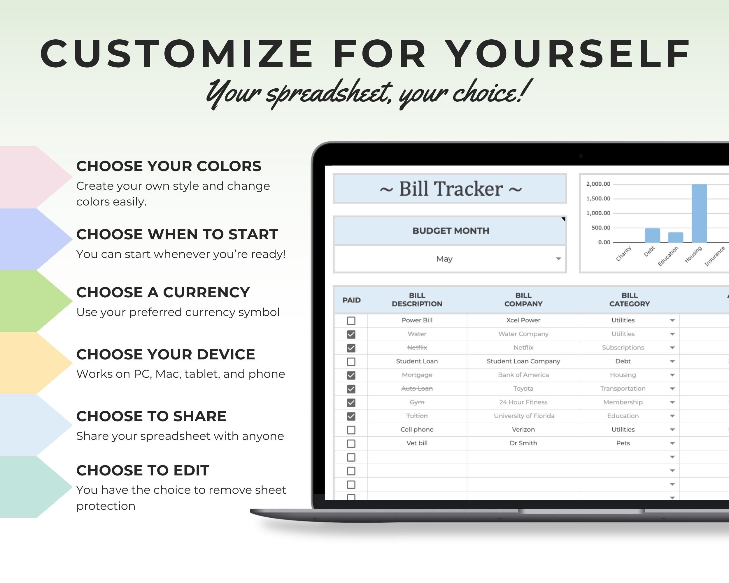 Checkbook Register Bill Tracker Google Sheets Template Budget Finance ...
