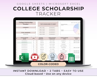 College Scholarship Tracker Google Sheet College Planning Spreadsheet Template College Preparation Deadline Tracker Excel College Planner