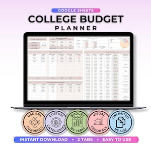Modèle de feuille Google de planificateur étudiant du budget d'un collège Revenus et dépenses Suivi des finances de l'université Modèle de budget Organisateur de bourses d'études