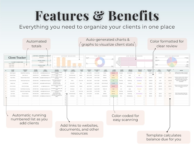 Client Tracker Google Sheet Template Freelance Tracker CRM Lead Tracking Small Business Client Management Spreadsheet Business Planner List image 4