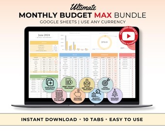 Ultimate Monthly Budget Planner Google Sheet Bill Calendar Debt Payoff Tracker Income Expense Tracker Goals Net Worth Holiday Budget Planner