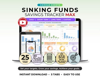 Sinking Funds Tracker | Savings Goal Dashboard | Net Worth Goal | Google Sheets Digital Download Spreadsheet Template