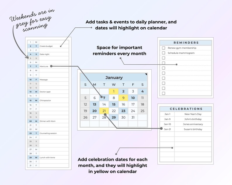 Year At A Glance Monthly Life Planner Year Planning Sheets Template Monthly Plan 12 Month Minimal Digital Planner Simple 5 Year Planner image 5