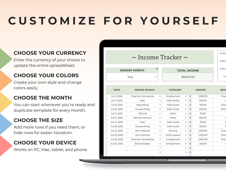 Income Tracker Spreadsheet Deposit Tracker Database Income Management ...