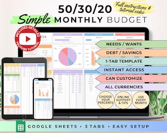 50/30/20 Haushaltsplaner Google Sheet Budget Tabelle Monatlicher Budgetplaner Vorlage Rechnungsplaner Monatlicher Expense Tracker Einfaches Budget