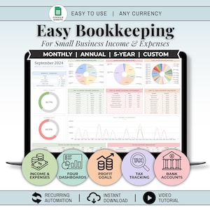 Small Business Bookkeeping Spreadsheet Google Sheets Template Sales Expense Tracker Accounting Template Income Tracker (Digital Download)
