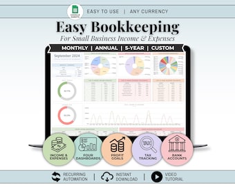 Small Business Bookkeeping Spreadsheet Google Sheets Template Sales Expense Tracker Accounting Template Income Tracker (Digital Download)