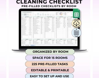 Cleaning Checklist Google Sheet Home Cleaning by Room Checklist House Cleaning Schedule Home Clean Checklist Home Maintenance Cleaning List