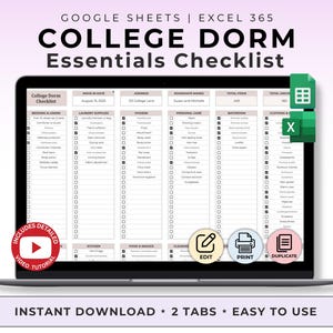 College Dorm Room Checklist Template Google Sheet Excel Packing List Organizer College Moving Checklist Apartment Essentials Off To College