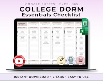 College Dorm Room Checklist Template Google Sheet Excel Packing List Organizer College Moving Checklist Apartment Essentials Off To College