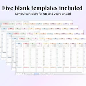 Year At A Glance Monthly Life Planner Year Planning Sheets Template Monthly Plan 12 Month Minimal Digital Planner Simple 5 Year Planner image 7