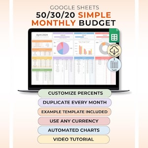 50 30 20 Budget Spreadsheet Monthly Biweekly Tracker Needs Wants Savings 70/20/10 60/20/20 Budget Google Sheet Budget Planner Bill Tracker
