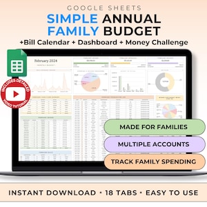 Family Budget Tracker Google Sheet Spreadsheet Template Annual Monthly Budget Bill Payment Tracker Budget Dashboard Bank Account Tracker