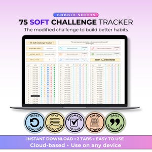 75 Soft Challenge Tracker Google Sheet Digital Habit Building Tool Daily Routine Fitness Planner Mental Toughness Progress Journal Template
