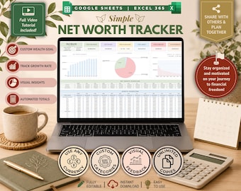 Net Worth Tracker Spreadsheet:  Finance Dashboard Google Sheets & Excel (Digital Download)