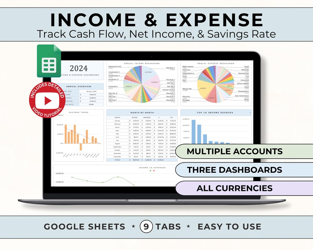 Income and Expense Tracker Google Sheet Spreadsheet Template Monthly ...