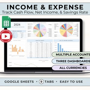 Income and Expense Tracker Google Sheet Spreadsheet Template Monthly Spending Tracker Profit Loss Template Easy Bookkeeping Business Tracker
