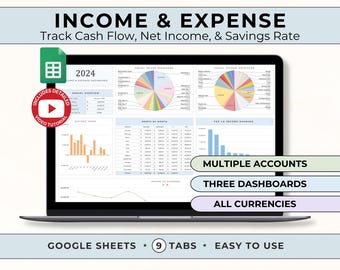 Income and Expense Tracker Google Sheet Spreadsheet Template Monthly Spending Tracker Profit Loss Template Easy Bookkeeping Business Tracker