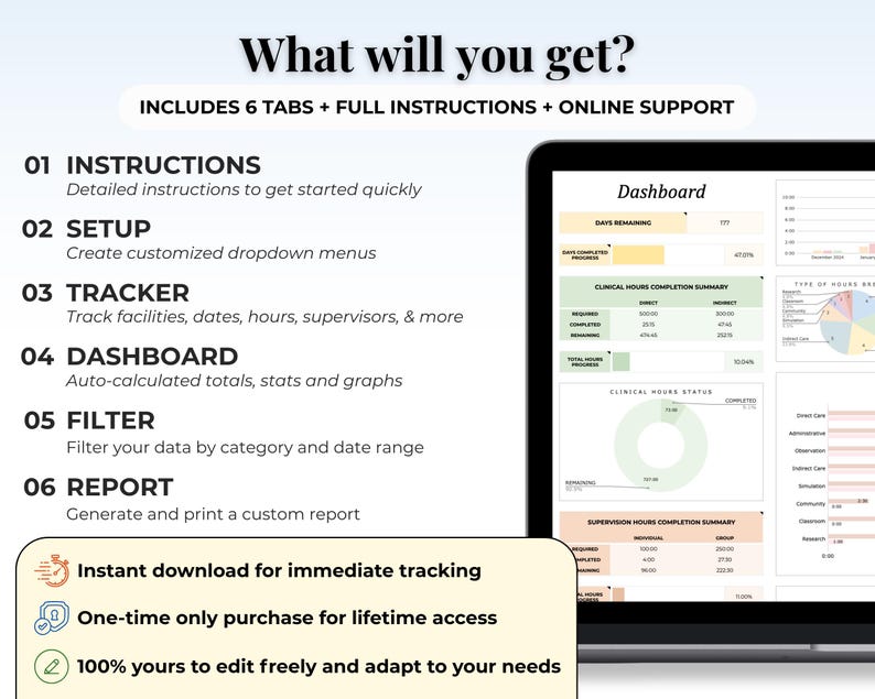Clinical Hours Tracker Supervision Log Licensure Template LCSW LPC Therapists Counselors Nurses Social Work Internship Tracker Google Sheets image 3