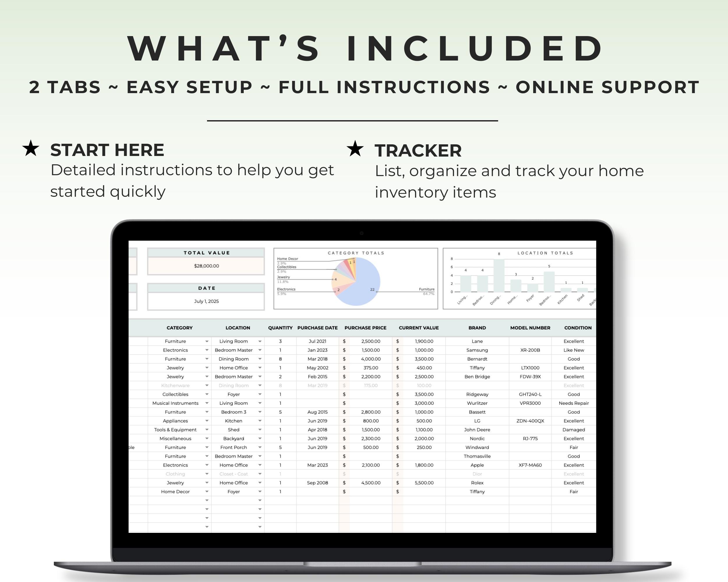 Home Inventory Tracker Template Google Sheet Home Management Emergency ...