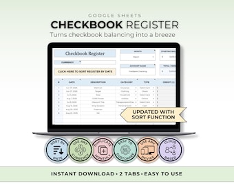Registro degli assegni per Fogli Google Bilancio Assegno digitale Libro contabile Foglio di calcolo bancario Libro mastro Tracker bancario Riconciliazione del conto bancario