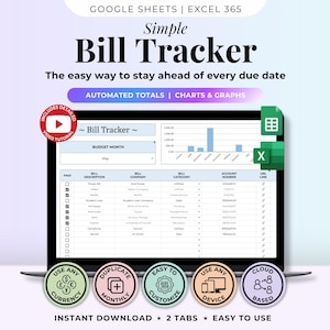 Strumento di monitoraggio delle bollette, modello di foglio di calcolo per il budget mensile, strumento Excel per il monitoraggio delle bollette mensili, pianificatore di budget per Google Sheets, strumento di monitoraggio finanziario.