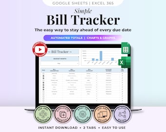Monthly Bill Tracker Excel Spreadsheet Digital Bill Tracker Google Sheet Finance Organizer Template Bill Organizer Personal Finance Planner
