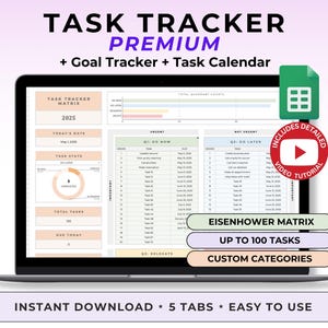 Eisenhower Matrix with Calendar Daily Task Checklist Priority Tracker Google Sheet To Do List Planner Task Manager Task Matrix Goal Tracker