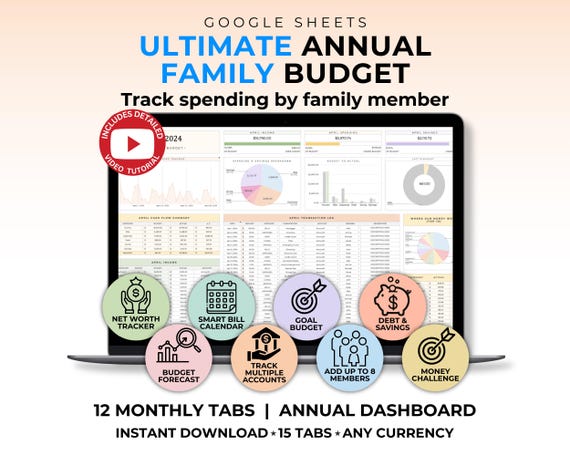Family Budget Tracker Google Sheet Budget Template Income and Expense Tracker Bill Calendar Saving Debt Planner Finance Dashboard Organizer
