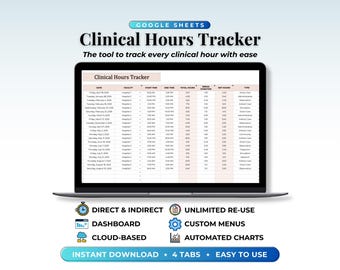 Clinical Hour Tracker Spreadsheet Google Sheet Nursing School Planner Residency Time Tracker Licensure Social Worker Therapist Time Tracking