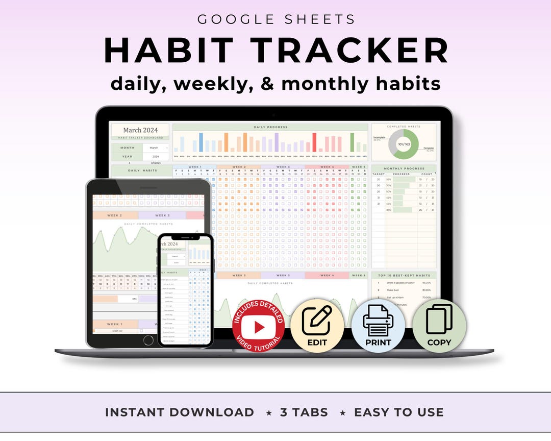 Buy 2025 Habit Tracker Google Sheet Template Goal Tracker Daily Weekly ...
