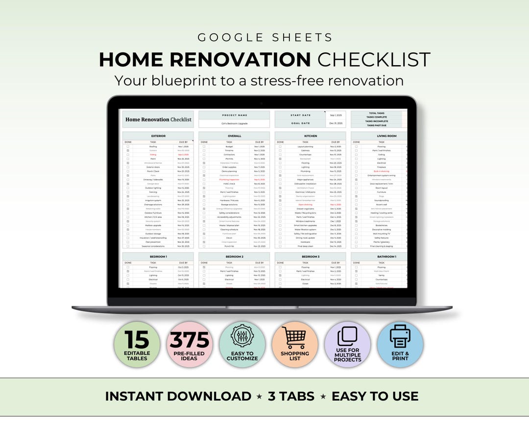 Home Renovation Checklist Google Sheet Home Renovation Planner ...
