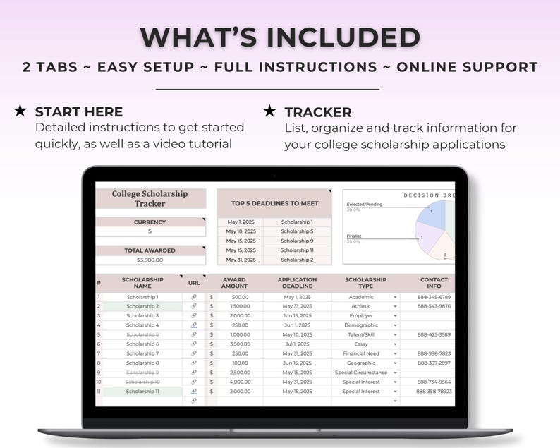 大学奨学金トラッカー Google Sheet 大学計画スプレッドシートテンプレート 大学準備締め切りトラッカー Excel 大学プランナー 画像 3